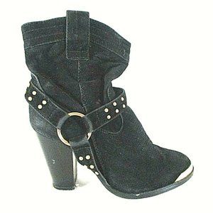 ShoeDazzle Black Faux Suede Gold Studs Accent Heels Ankle Boot Women 6 (SW18)pm2